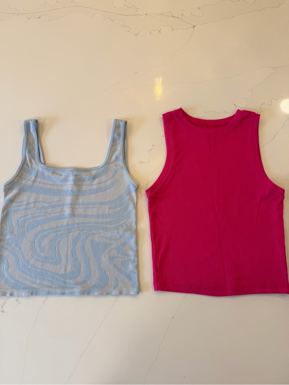 Hollister Tank Bundle- Bright Pink Ribbed Tank Top and Blue Stretch Swirl Tank